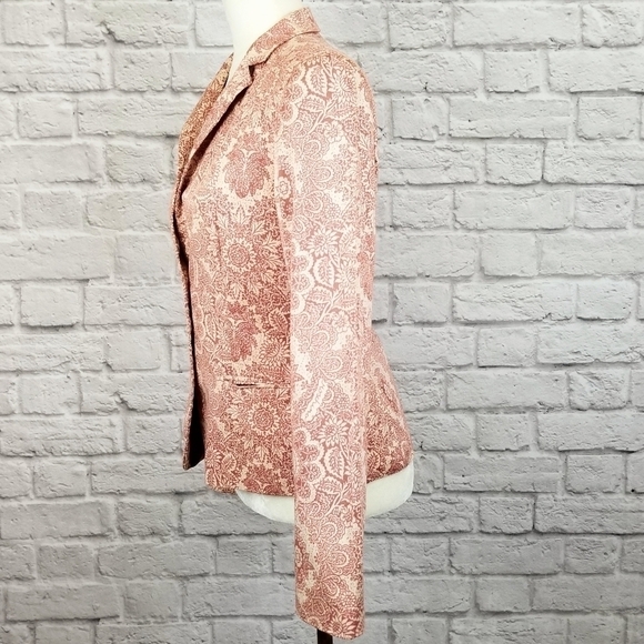 Moschino Jeans cream red floral paisley 3 button front blazer women's size 10 - Picture 5 of 9